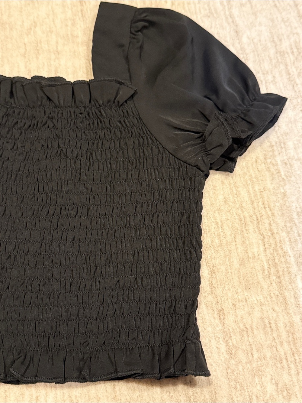 Black Smocked Puff Sleeve girls Top - Picture 9 of 9